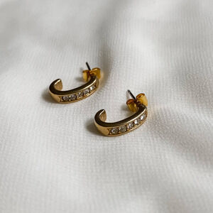 VTG Dainty Gold Diamond C Shape Earrings